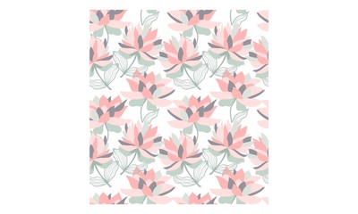 Floral seamless pattern with hand drawing pink flowers. Spring background on white. Vector