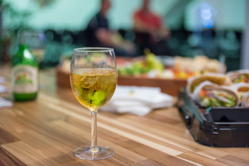 glass of wine on table