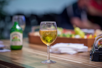 glass of wine on bar