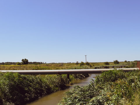 The gas pipeline through the small river