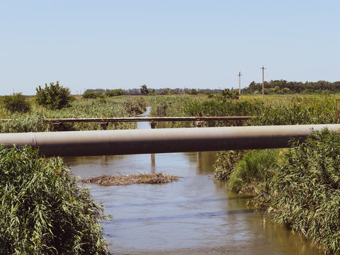 The gas pipeline through the small river