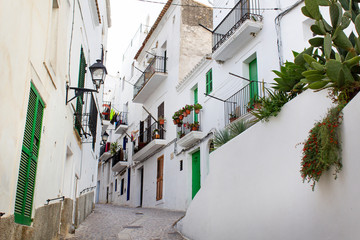 white color paint street in old town spain europe ibiza island summer travel cruise