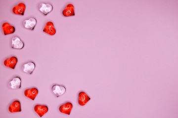 Hearts figures on a pink background. Holiday concept. February 14, Valentine's Day, Mother's Day. Copy space