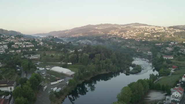 Amarante drone aerial view in Portugal at sunrise