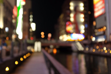 Night view at Dotonbori canal, Osaka for blurry background