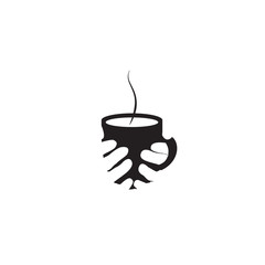 Simple modern negative space logo design of hand and coffee cup for your brand idea or identity.