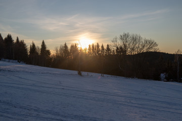 Dawn on the frozen mountains, Jizera Mountains