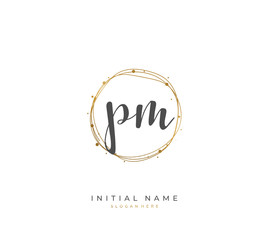 Handwritten letter P M PM for identity and logo. Vector logo template with handwriting and signature style.