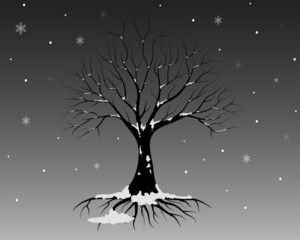 Black Branch Tree or Naked trees silhouettes and white snowing. Hand drawn isolated illustrations. for winter season.