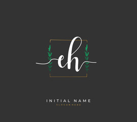 Handwritten letter E H EH for identity and logo. Vector logo template with handwriting and signature style.