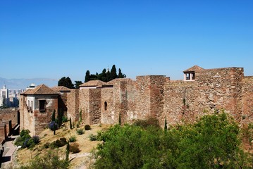 Fototapeta premium Upper walled precinct of the citadel viewed from the South at Malaga castle, Malaga, Spain.