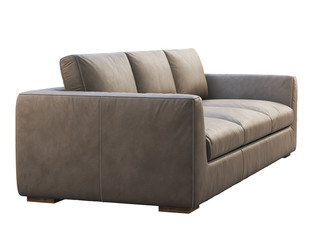 Chalet brown leather upholstery sofa. 3d render.