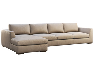 Chalet modular beige leather upholstery sofa with chaise lounge. 3d render.