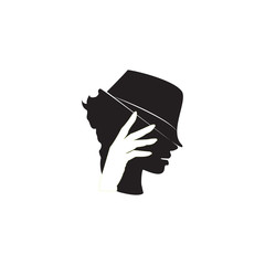Simple modern negative space logo design of hand and woman face for your brand idea or identity.