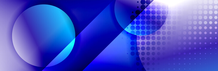 Dynamic trendy geometrical abstract background. Circles, round shapes 3d shadow effects and fluid gradients. Modern overlapping round forms