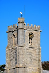 View of St Andrews church clock tower, Burnham-on-Sea, UK.