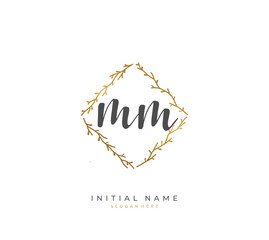 Handwritten letter M MM for identity and logo. Vector logo template with handwriting and signature style.