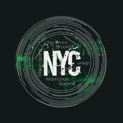 New York City urban Typography vector illustration. T-shirt print design, t shirt fashion, label, apparel, poster, badge. Grunge style