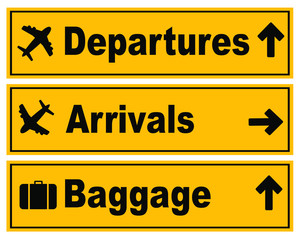 Naklejka premium Yellow departures and arrivals sign