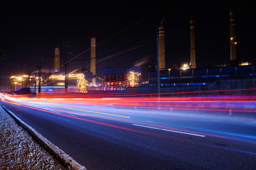 Long exposure night photography with background power plants   