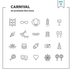 Carnival simple set line icons.  Vector illustration symbol elements for web design.