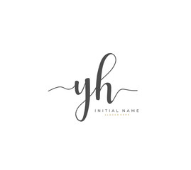 Fototapeta na wymiar Handwritten letter Y H YH for identity and logo. Vector logo template with handwriting and signature style.