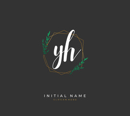 Handwritten letter Y H YH for identity and logo. Vector logo template with handwriting and signature style.