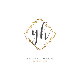 Handwritten letter Y H YH for identity and logo. Vector logo template with handwriting and signature style.