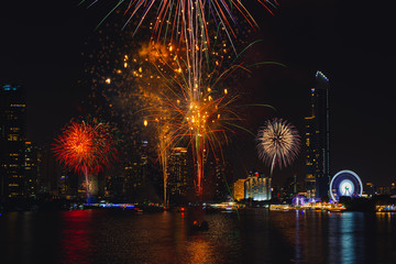 Fototapeta premium This is firework of new year 2020 at Bangkok Bridge, Thailand