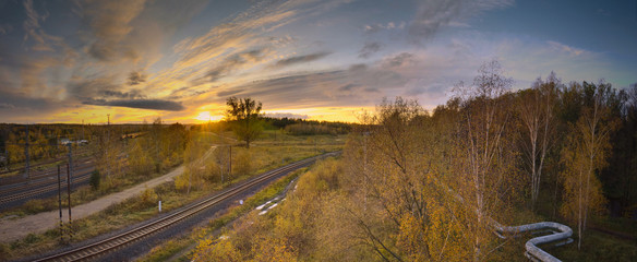 Autumn industrial evening landscape