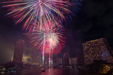 Fototapeta premium Fireworks for the new year Mighty above the river Of Thailand