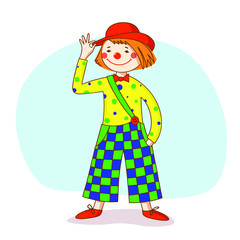 Circus clown cartoon character vector illustration on white background.