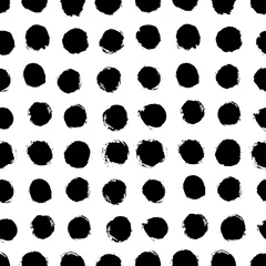Tapeten Nahtlose Tupfenmuster handgezeichnet mit einem Pinsel. Vektor-Monochrom Grunge-Textur von Kreisen. Skandinavischer Hintergrund in einem einfachen Stil zum Bedrucken von Textilien, Papier, Tapeten, Druck auf T-Shirts © Sini4ka