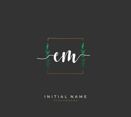 Fototapeta premium Handwritten letter E M EM for identity and logo. Vector logo template with handwriting and signature style.
