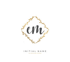 Handwritten letter E M EM for identity and logo. Vector logo template with handwriting and signature style.