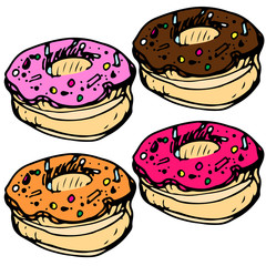 Vector illustration of donut in pink and violet colored