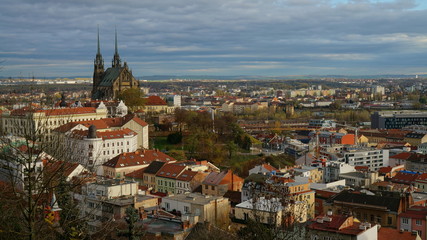 Fototapeta na wymiar Aerial panoramic view of the Brno city and Cathedral of St. Peter and Paul, Czech Republic, Europe.
