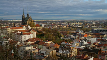 Fototapeta premium Aerial panorama of Brno city and Cathedral of St. Peter and Paul, Czech Republic, Europe.