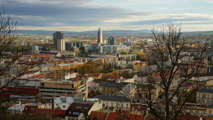 Fototapeta na wymiar Aerial panoramic view of the Brno city, Czech Republic, East Europe.