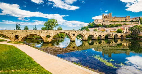 Old Bridge And Cathedral In Beziers, France