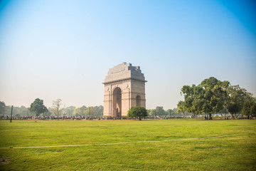 Fototapeta na wymiar India Gate is a war memorial located astride the Rajpath, on the eastern edge of the 