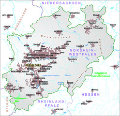 Map of federal state of Nordrhein-Westfalen - Germany