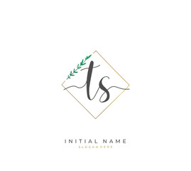 Handwritten letter T S TS for identity and logo. Vector logo template with handwriting and signature style.