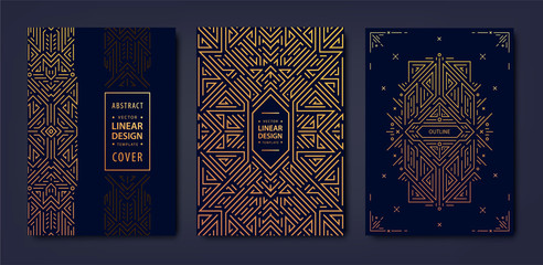 Set of vector Art deco golden covers. Creative design templates. Trendy graphic poster, gatsby brochure, design, packaging and branding. Geometric shapes