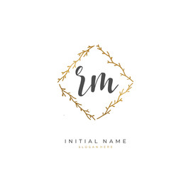 Handwritten letter R M RM for identity and logo. Vector logo template with handwriting and signature style.