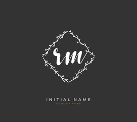 Handwritten letter R M RM for identity and logo. Vector logo template with handwriting and signature style.