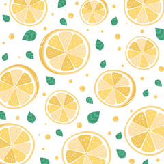 lemon slices seamless pattern on white background.