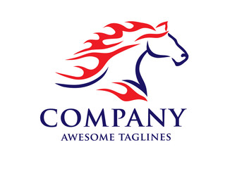 Obraz premium Horse with Fire logo concept vector template,Fast Speed Horse Logo Design Vector