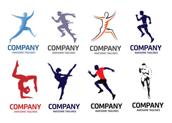modern abstract running fitness  and yoga logo set, abstract active sport logo