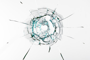hole from a ball on a white background